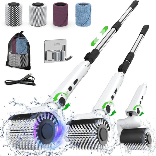 Electric Spin Scrubber, 2025 New Roller-Type IPX7 Waterproof Bathroom Cleaner Brush,Cordless Shower Scrubber