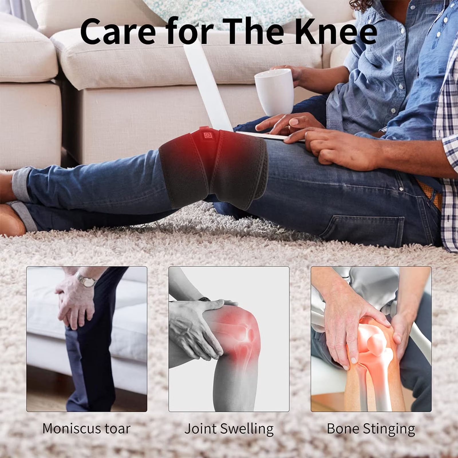 Knee Heating Pad, Heated Knee Brace Wrap with 3 Adjustable Temperature & Herbal Bags, Electric Heat Knee Wrap Support, Joint Pain & Arthritis Pain Relief, for Men and Women, Black