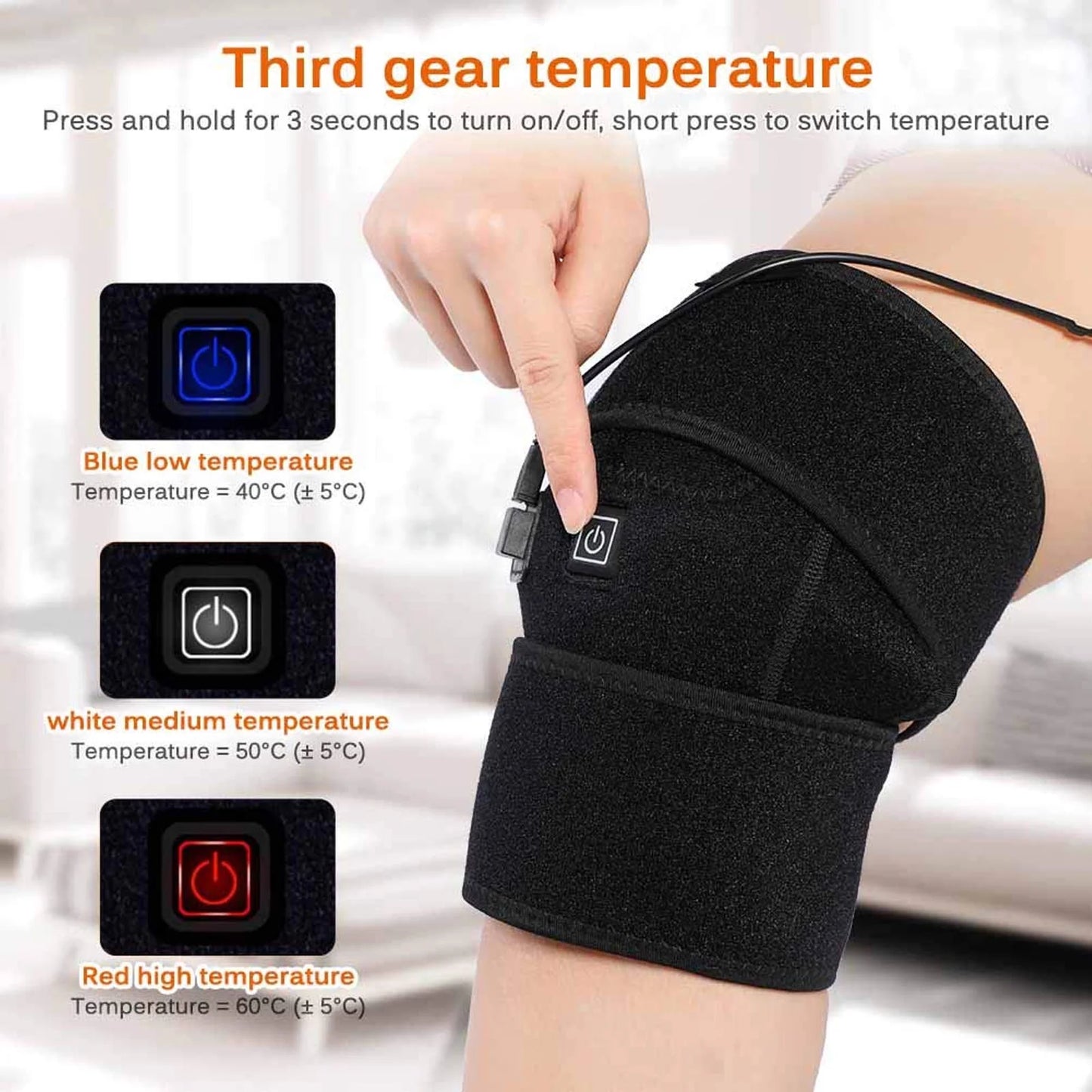 Knee Heating Pad, Heated Knee Brace Wrap with 3 Adjustable Temperature & Herbal Bags, Electric Heat Knee Wrap Support, Joint Pain & Arthritis Pain Relief, for Men and Women, Black