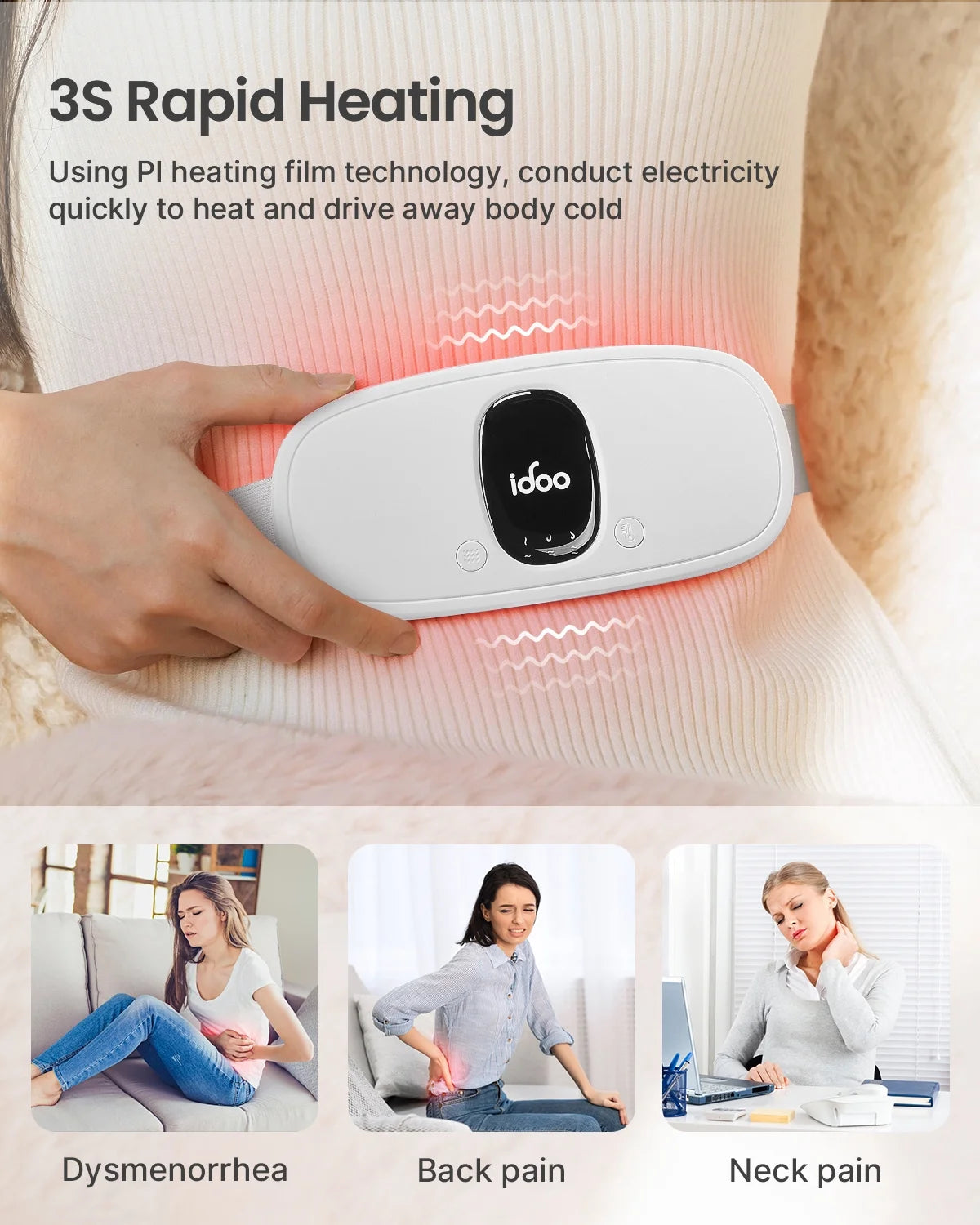 Cordless Heating Pad for Period Cramps, 3 Heat Setting, 3 Massage Modes,Birthday Mothers Day Gifts for Girlfriend Mom Wife Women, FSA HSA Eligible, White