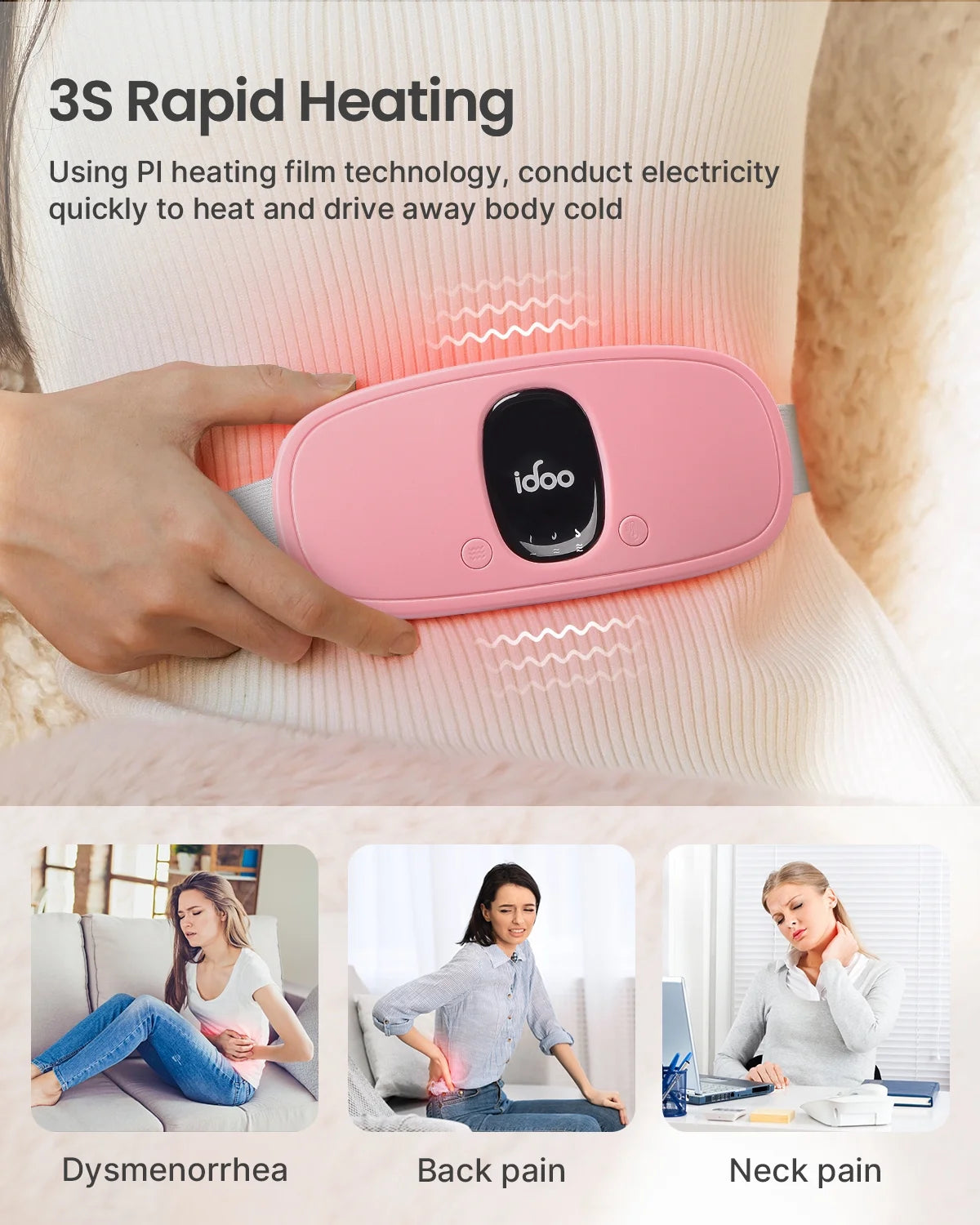 Cordless Heating Pad for Period Cramps, 3 Heat Setting, Birthday Mothers Day Gifts Girlfriend Mom Wife Women, Fsa Hsa Eligible, Pink