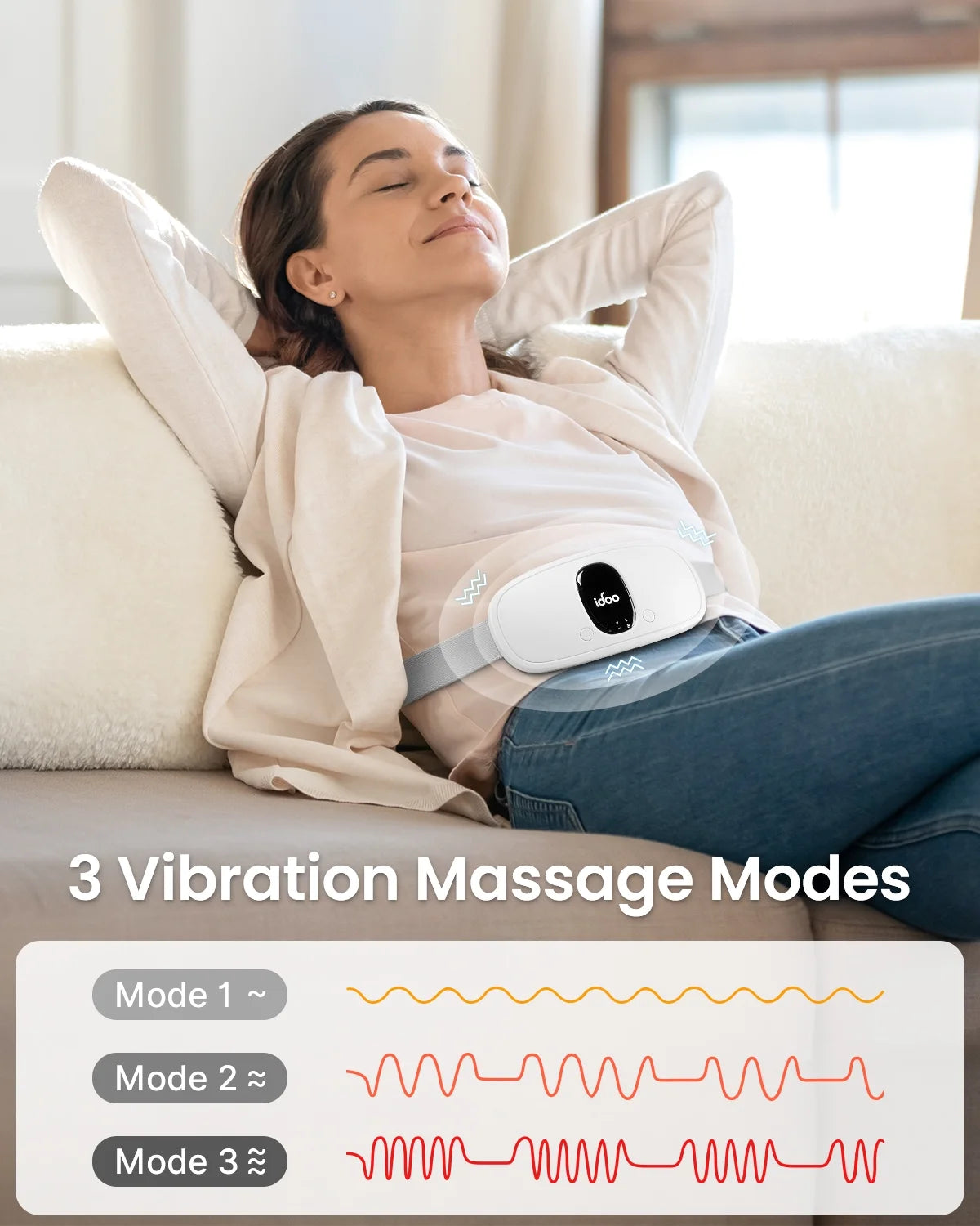 Cordless Heating Pad for Period Cramps, 3 Heat Setting, 3 Massage Modes,Birthday Mothers Day Gifts for Girlfriend Mom Wife Women, FSA HSA Eligible, White
