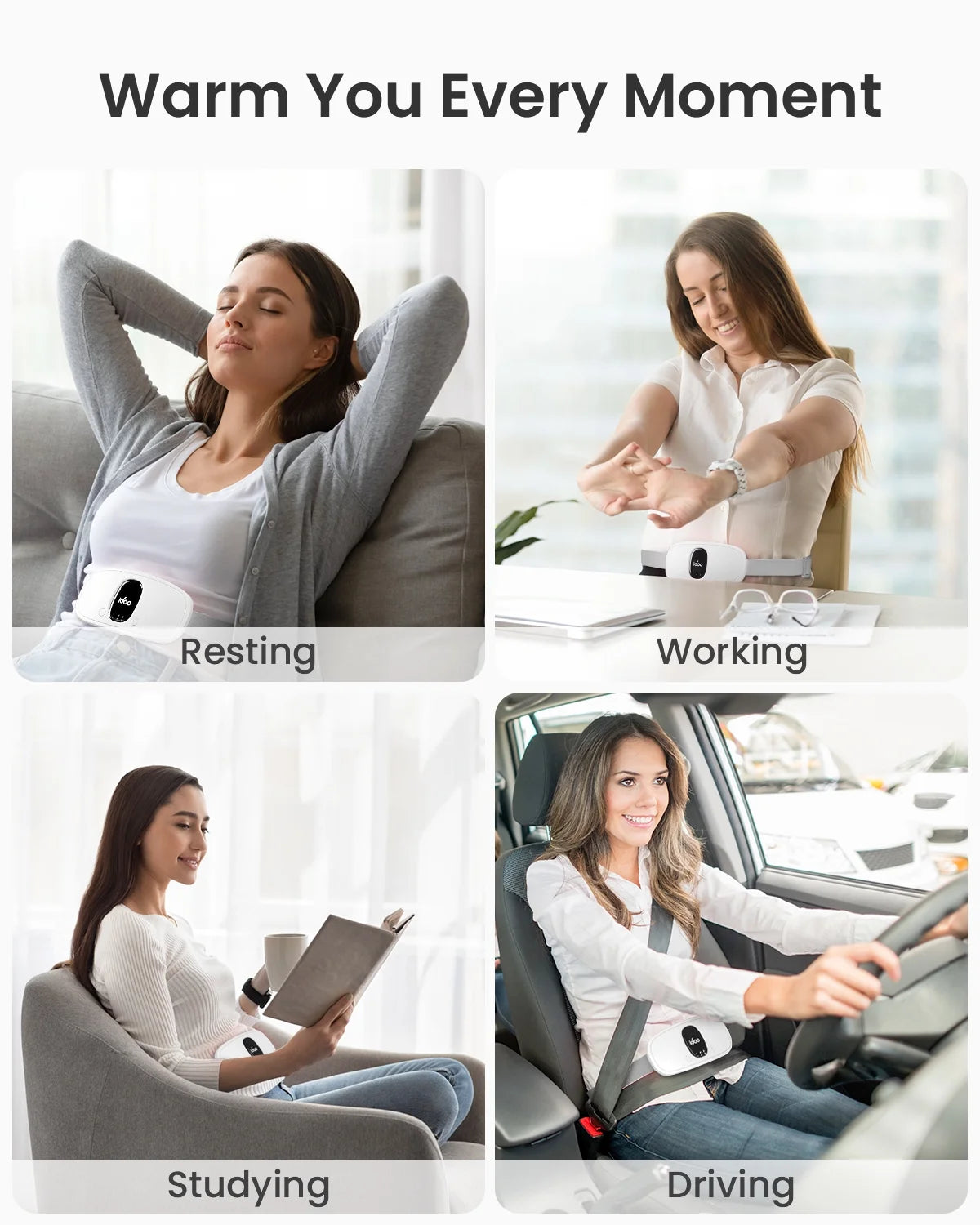 Cordless Heating Pad for Period Cramps, 3 Heat Setting, 3 Massage Modes,Birthday Mothers Day Gifts for Girlfriend Mom Wife Women, FSA HSA Eligible, White